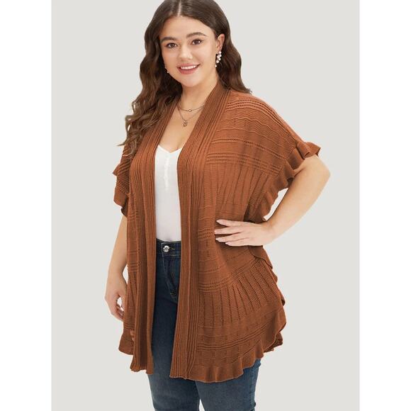 3X 22 24 Plus Size BloomChic Anti-Pilling Ruffle Hem Dolman Sleeve Cardigan - Picture 1 of 4